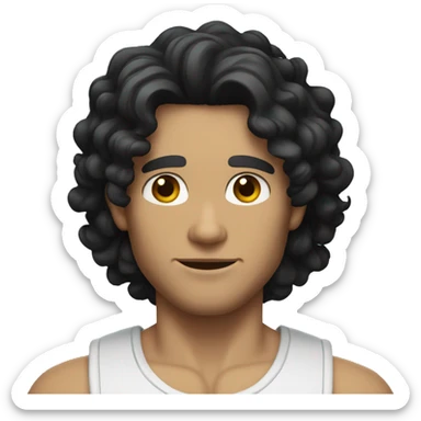 muscle curly long black hair white man sticker