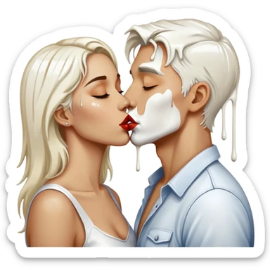 Man and woman kissing with dripping white paint sticker