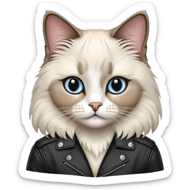 Ragdoll cat wearing a leather jacket  sticker