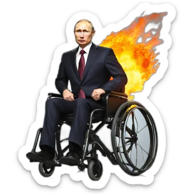 Furious vladimir putin wheelchair jumping in fire sticker