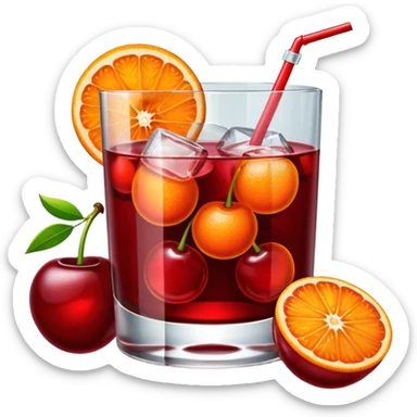 Mach mir einen Cherry Negroni mit viel Eiswürfeln und nur einer Scheibe Orange im Glas und einer Kirsche auf dem Glas sticker