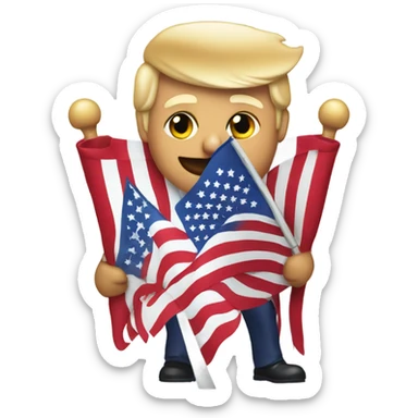 Donald Trump holding American flag wearing a MAGA hat  sticker