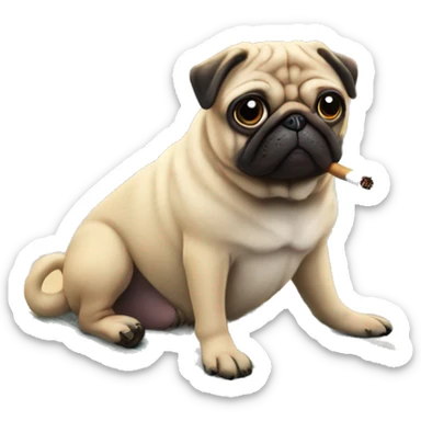 A pug on the beach smoking a cig sticker