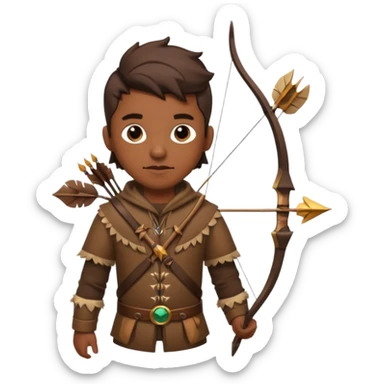 The classic hunter image with a bow and arrow on his back, dressed in brown with some animal made decorations sticker