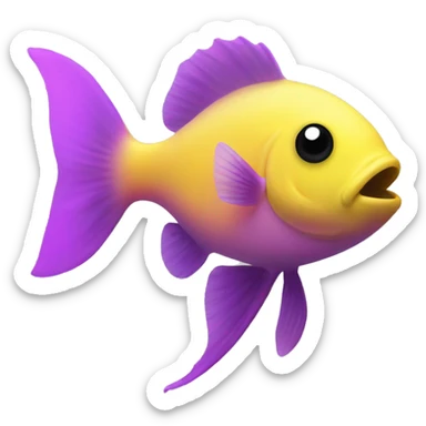 tiny fish with purpleish pink front face and half front of body, neon yellow back half and black dot on top fin sticker