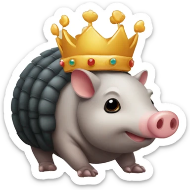 Black chubby round armadillo pig panda centipede armadillo wearing a crown sticker