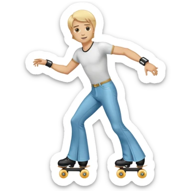 blonde guy wearing bell bottoms roller skating  sticker