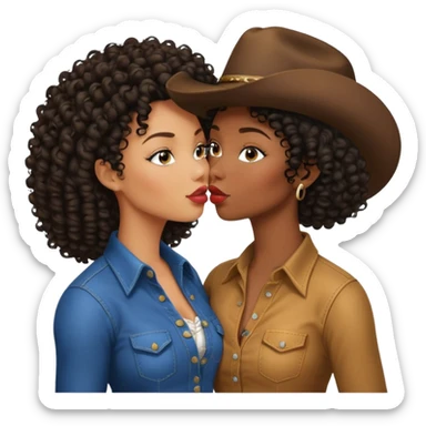 Tall black cowgirl kissing short curvy beautiful black woman with curly hair sticker