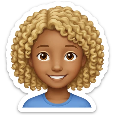 "- Nam
- 10 tuổi
- Da nâu
- Tóc ngắn, xoăn, vàng
- Cười tươi
" sticker