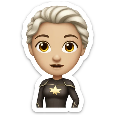 white woman with dark brown hair and brown eyes as super hero sticker