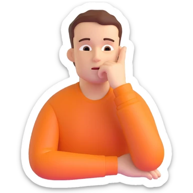3D character with hand on chin thinking deeply sticker