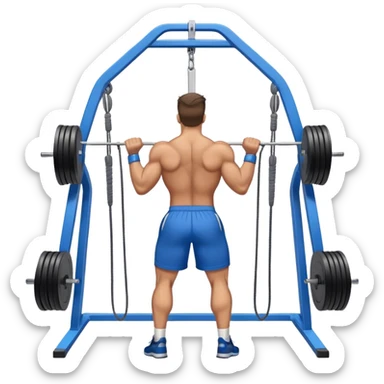 back view of buff man with blue shorts using cable face-pull machine sticker