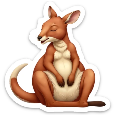 Cinematic Cute Yawning Adult Red Kangaroo Portrait Emoji, Head tilted slightly with a dramatic, wide-open yawn, showcasing a sturdy, reddish form with a distinct camel-shaped head, a relaxed elongated snout, and sleepy, half-closed eyes, Simplified yet irresistibly adorable features, highly detailed, glowing with a soft, cozy outback glow, high shine, relaxed yet expressive, stylized with a dash of whimsical charm, soft glowing outline, capturing the essence of a drowsy yet affectionate kangaroo that appears ready to stretch and yawn its way out of the screen! sticker