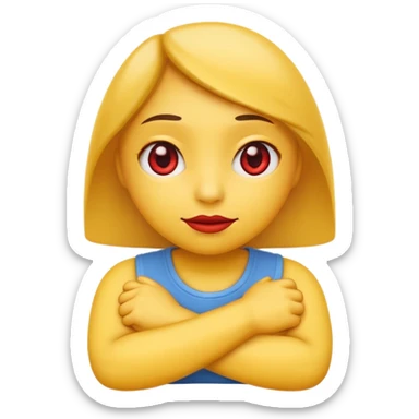 crate a yello emoji crossing its arms with red eyes looking to the side and stright lips sticker