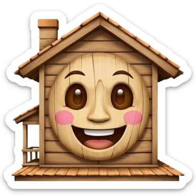 physical home with roof shaped face mascot on neck  sticker