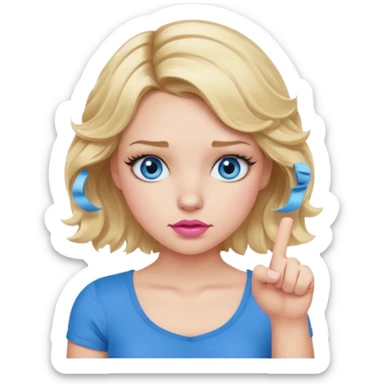 Girl Blonde short wavy hair,  blue eyes, cute blue top, long lashes, pink lips, thumbs down  sticker