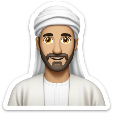 Middle Eastern Man in His 40s, Wearing a traditional thobe (long white garment) and short beard. sticker