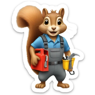 squirrel with a toolbox working on a car sticker