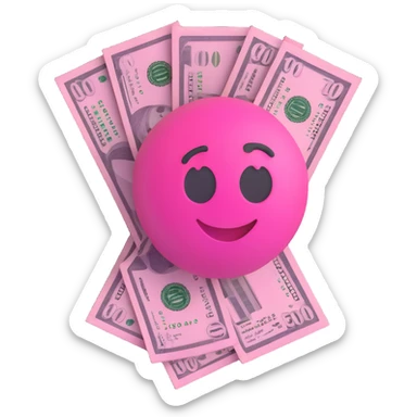 $100 bill in 3D emoji style, mostly pink with white accents, modern look sticker