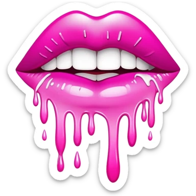 White paint dripping from hot pink ombre glittery lips sticker