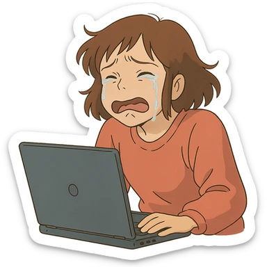 ghibli style crying woman with laptop sticker