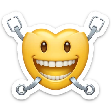 Emoji sonriente con brackes en los dientes dentro de la boca  sticker