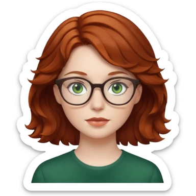 Short wavy auburn hair pale skin green eyes glasses sticker