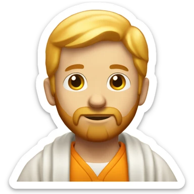 man with orange beard, short blond hair as he praying, with a holy shine behind him sticker