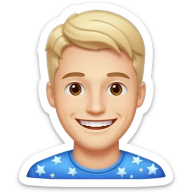 create an image of a perfect guy, very handsome, catching, smart and smiling with his white teeth. around him there's like a shining and small stars showing how perfect he is . the background is white sticker