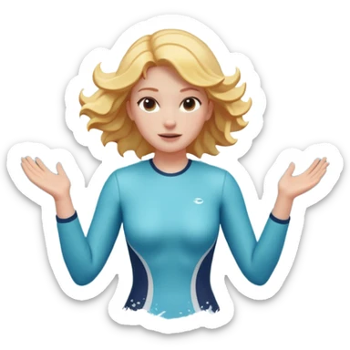 woman standing in the ocean with visible waves around her, medium shot showing upper body and surrounding water, waves clearly rising and splashing, dynamic sea motion, confident expression, 3D cartoon style, mobile game icon style, clean composition, no text, no watermark
  sticker