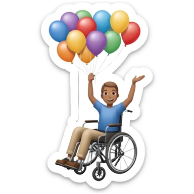 Persona in sedia a rotelle appesa a dei palloncini sticker