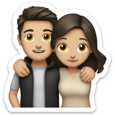 White brunette girl and slightly tan black-haired boy hugging sticker