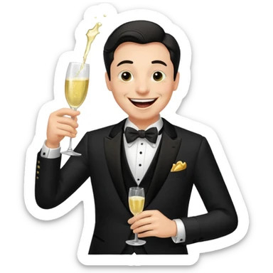 Old money man laughing with champagne glass spilling sticker