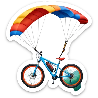 A bold, dynamic emblem combining elements of extreme sports like a mountain, a bike, and a parachute, all within a circular or shield-like shape. The design conveys speed, adventure, and adrenaline, with sharp lines and vibrant colors representing the thrill and intensity of extreme sports. sticker