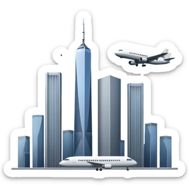 the twin towersw with an airplane  sticker