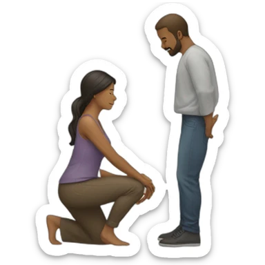 woman kneeling in front of a man sticker