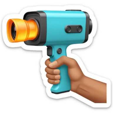 A hand with a thermal camera effect, cyan color sticker