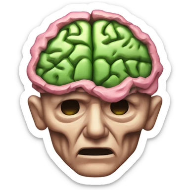 old, rotting, shriveling, dried up, green and pink, brain emoji sticker