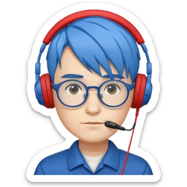 Faker with blue hair, T1 uniform, wearing glasses, white headphone











 sticker