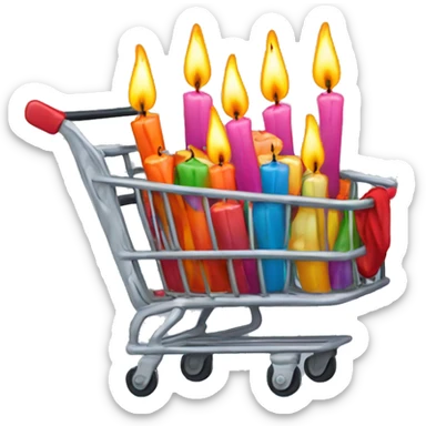 Sad abandoned shopping cart with candles tshirts, decorations sticker