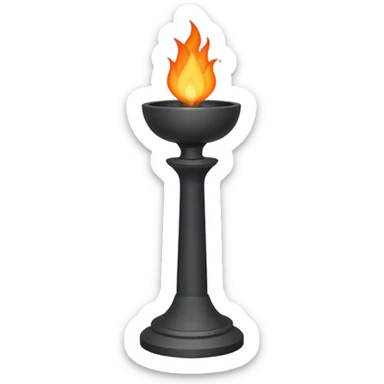 A minimalist ceremonial torch with a shallow black bowl on top holding bright flames. The bowl is supported by a tall, rectangular gray pedestal with clean, smooth surfaces and sharp edges. sticker