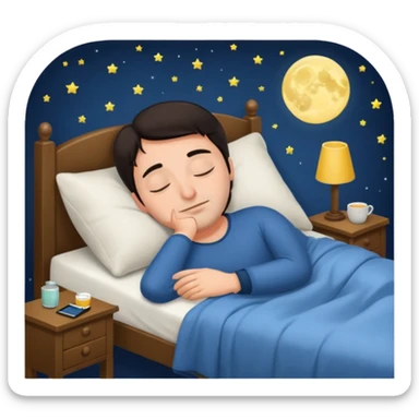 Rich man sleeping in a bed at night, dark hair, he is german very beautiful looks sticker