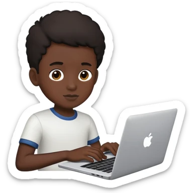 Boy with laptop black skin tone sticker