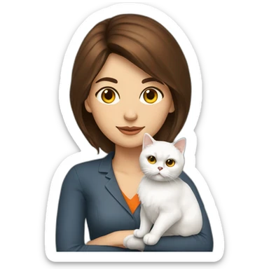 brunette copywriter with white and orange persian cat sticker