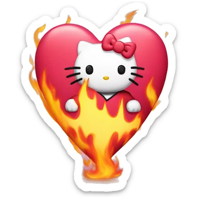 hello kitty heart with fire sticker