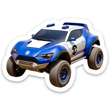 Star Wars’s storm trooper’s evil darkly night blue Dirty and dented Local Motors Rally Fighter off road race car hot rod meets 2013 scion fr-s trophy truck-style basher flying down a dusty road (silver wheels) sticker