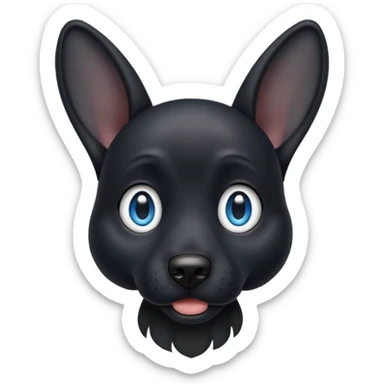 black dog with big up ears with blue eyes sticker