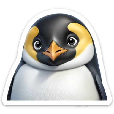 cinematic-adult-emperor-penguin-portrait-emoji,-head-tilted-playfully-and-inquisitively,-with-glossy,-pristine-plumage,-sparkling-eyes-filled-with-curiosity,-simplified-yet-irresistibly-adorable-features, black, large black eyes face sticker