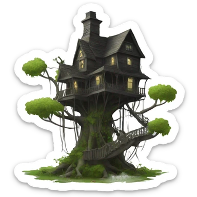 Fantastic haunted Addams treehouse hotel overgrown  sticker