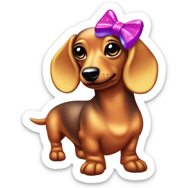 Lisa frank glitter fluffy dachshund with bows on head sticker